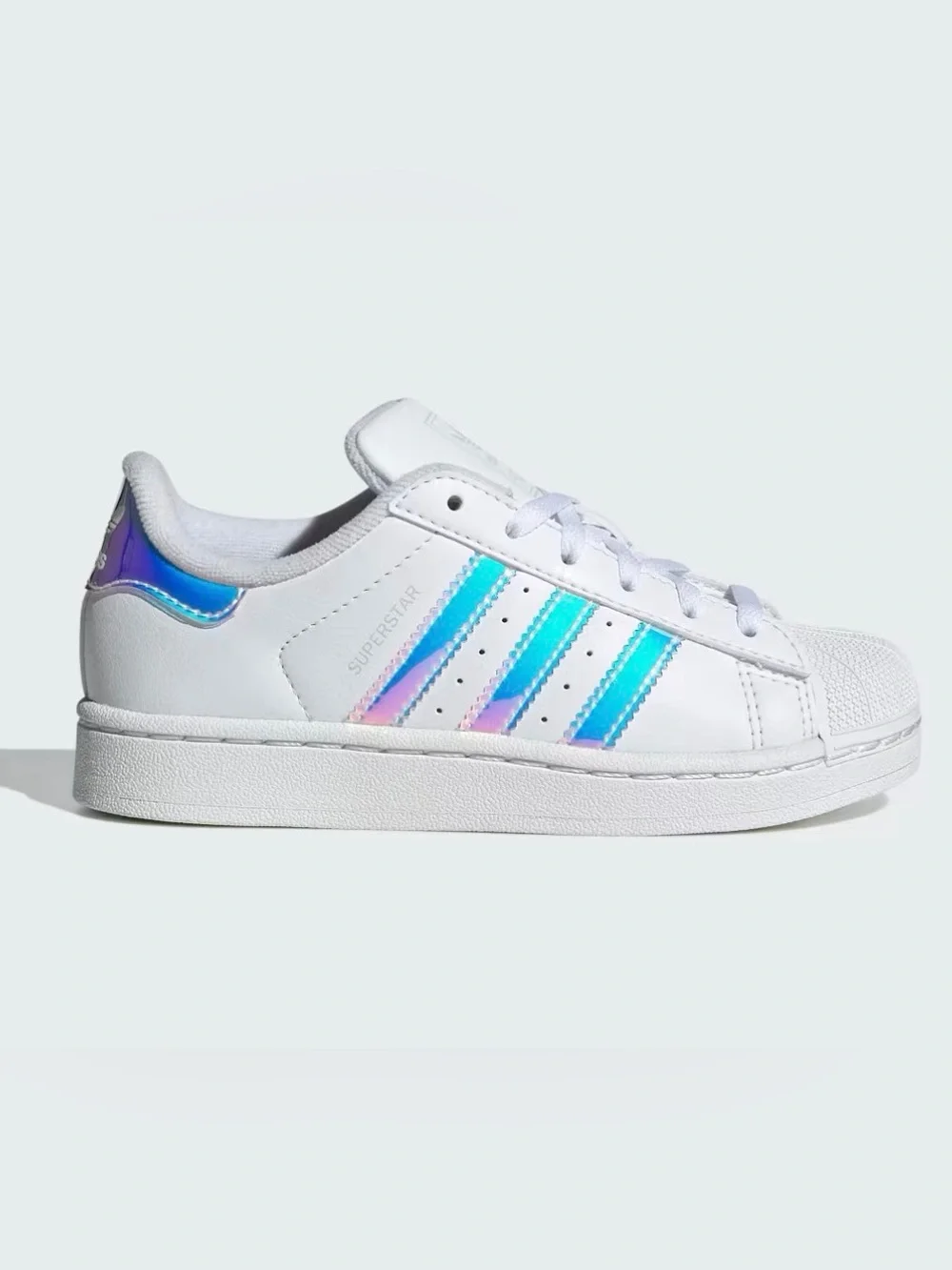 adidas Kids Superstar Sneakers - White with Iridescent Stripes
